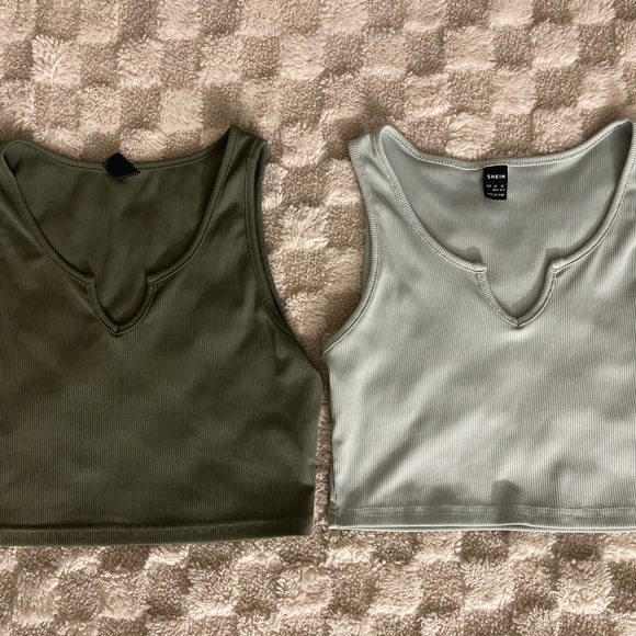 SHEIN Tops - Olive Green and Sage Green Ribbed Crop Tops